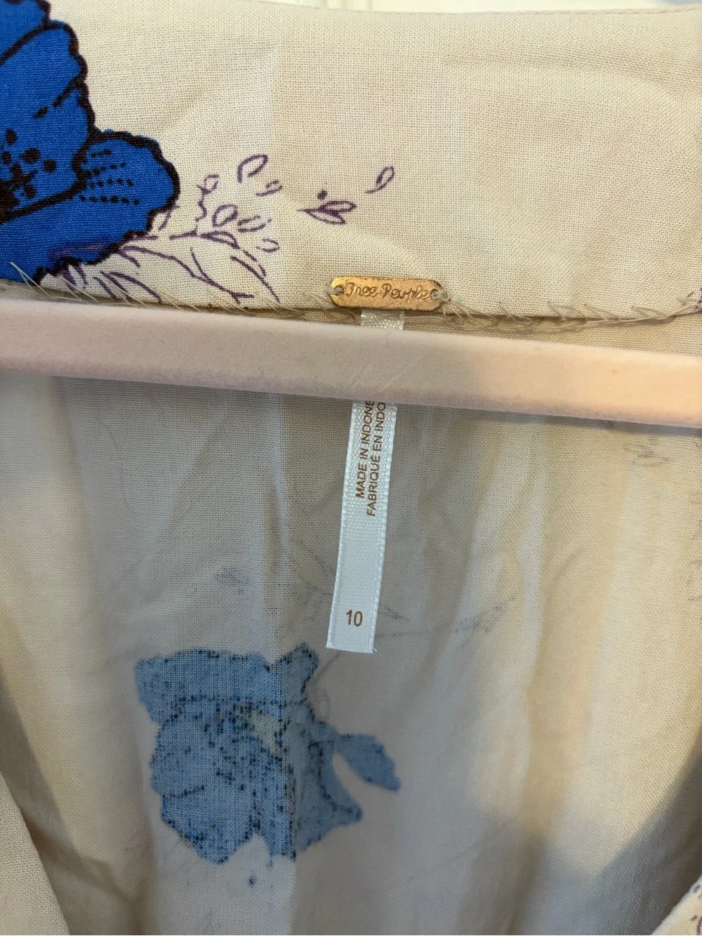 Beige Free People Dress with Blue Floral Print